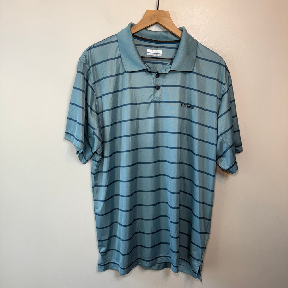 Columbia Men's Omni Shade Striped Polo Shirt Blue Short Sleeve XL RN69724